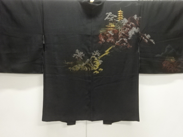 JAPANESE KIMONO / ANTIQUE TAISHO ROMAN URUSHI-JI PAGODA PATTERN WOVEN 